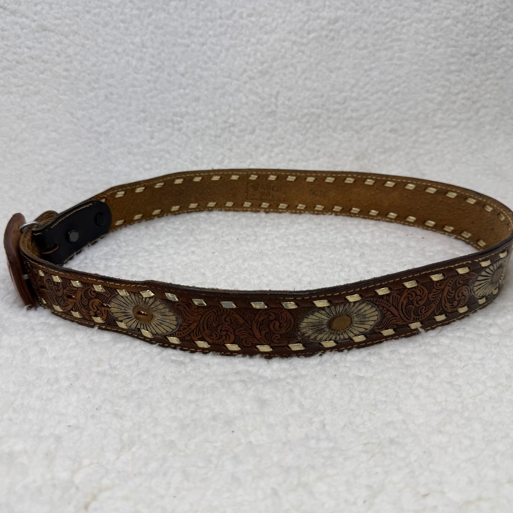 Vintage Hand Tooled Leather Belt Brown Southwestern Sunburst KING Ranch Wear M L - Picture 7 of 13